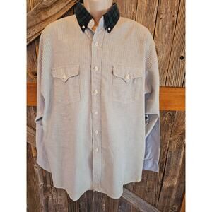 Panhandle Slim vintage chambray striped long sleeve button up XL 17.5 western ^